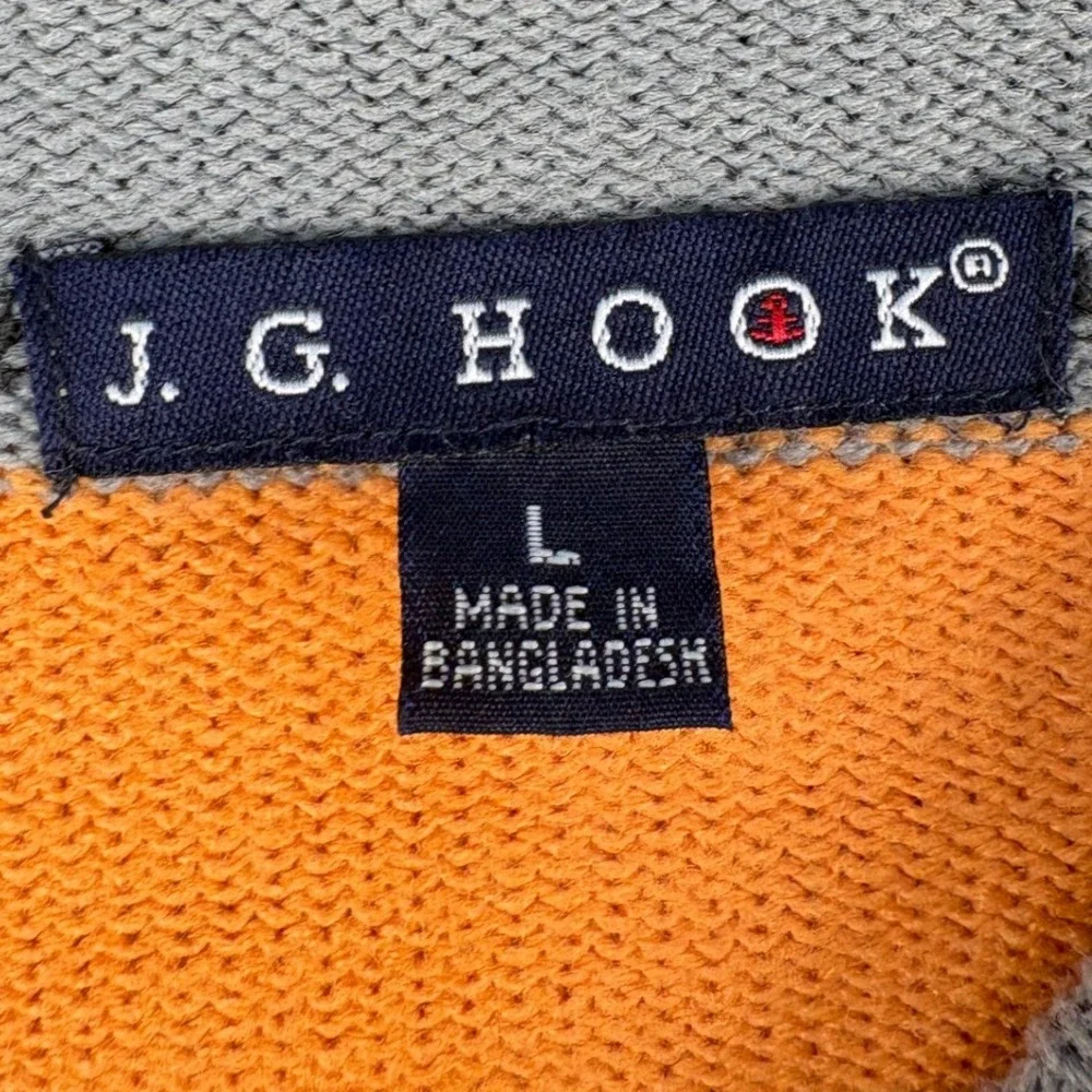 J.G. Hook Mens Striped Crewneck Sweater Orange Grey Black Knit Pullover Large